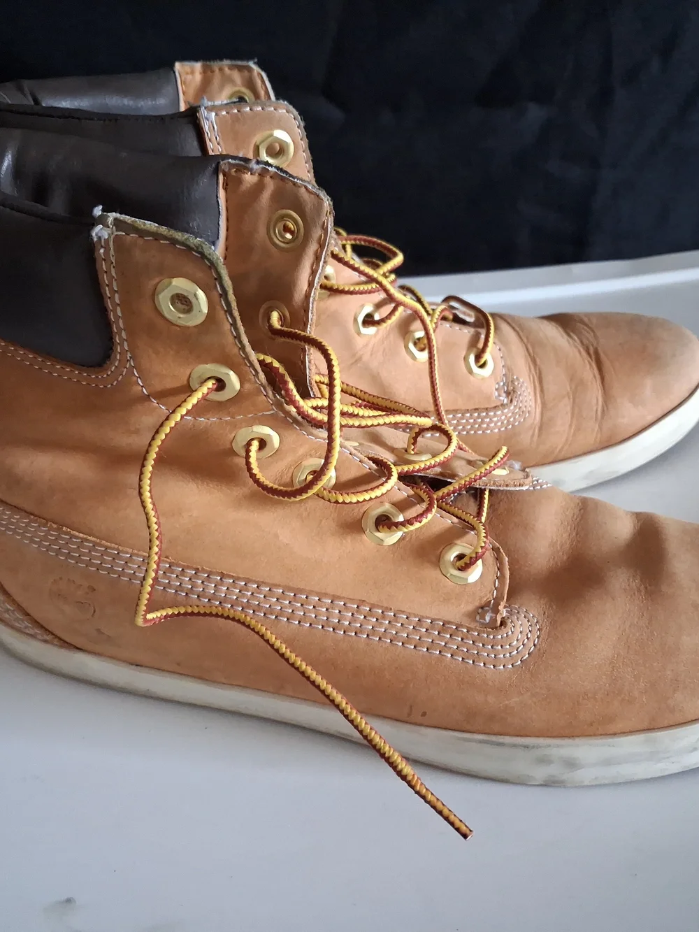 Timberland Wheat Leather Work-Style Boots with Yellow Contrast Laces